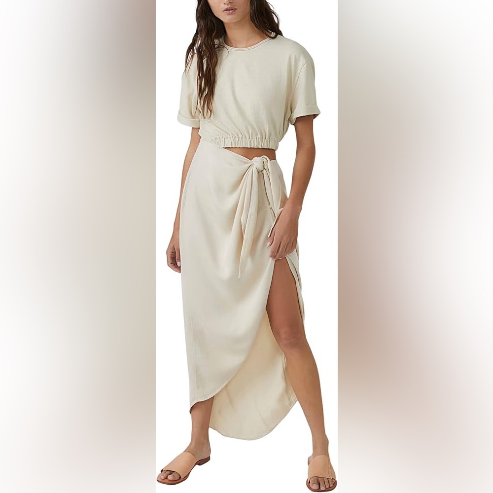 Free People Cream Two-Piece Wrap Skirt Dress